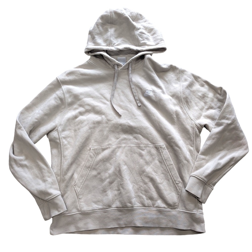 Nike Sportswear Club Fleece Hoodie Mens Light Bone Oatmeal Embroidered Logo XL
